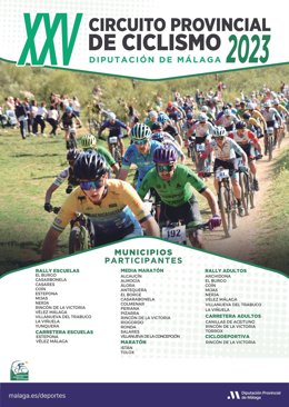 Archivo - Cartel del Circuito Provincial de Ciclismo de la Diputación de Málaga de 2023 que ha reunido a casi 7.000 participantes en una treintena de municipios de la provincia.