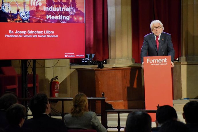 El presidente de Foment, Josep Sánchez Llibre, interviene este martes en el Industrial Meeting