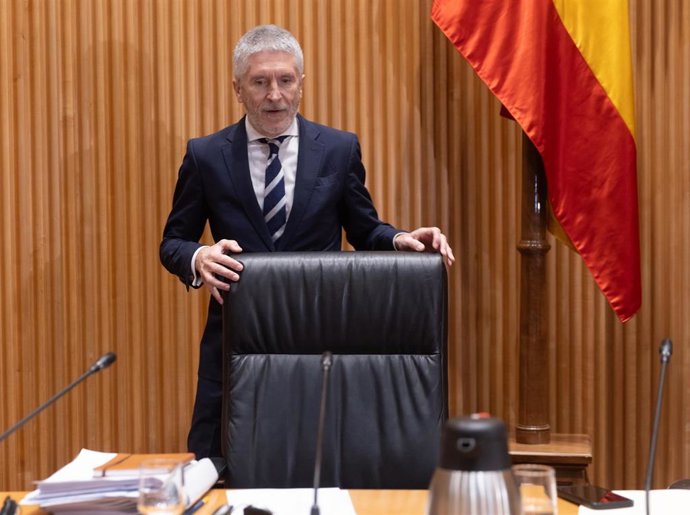 El ministro de Interior, Fernando Grande-Marlaska, a su llegada a la Comisión de Interior en el Congreso de los Diputados