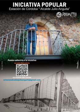 Imagen promocional de la propuesta para denominar 'Alcalde Julio Anguita' a la estación de ferrocarril de Córdoba.