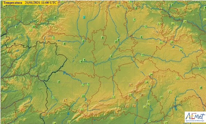 Mapa elaborado por la Aemet sobre la previsión de temperaturas máximas para este miércoles