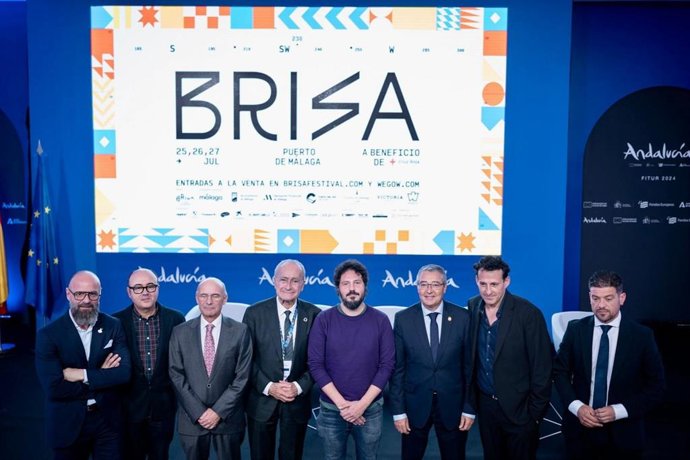 Presentación de Brisa con el alcalde de Málaga, el presidente de la Diputación y el presidente de la autoridad portuaria. Se trata de un festival que junto al ciclo de conciertos Selvatic marcará la agenda cultural de la capital malagueña en 2024.