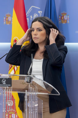 La portavoz de VOX en el Congreso, Pepa Millán, ofrece una rueda de prensa anterior a la Junta de Portavoces, a 16 de enero de 2024, en Madrid (España).