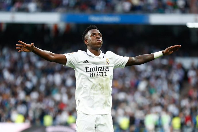 Archivo - Vinicius Junior of Real Madrid celebrates a goal during the spanish league, La Liga Santander, football match played between Real Madrid and Girona FC at Santiago Bernabeu stadium on October 30, 2022, in Madrid, Spain.