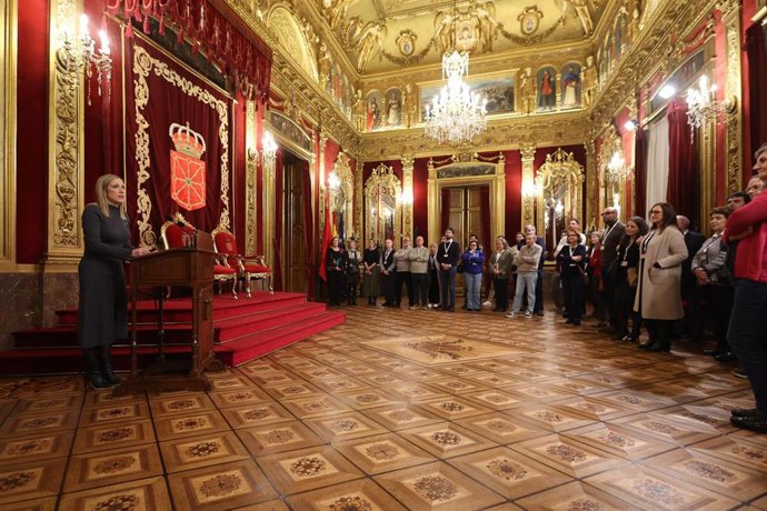 La consejera Fanlo interviene durante la recepción en el Palacio de Navarra participantes del Congreso Bienal de la Real Sociedad Matemática Española