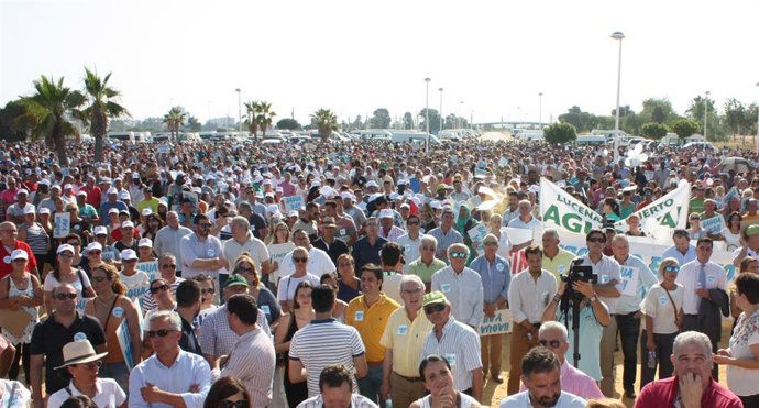 Archivo - Imagen de archivo de los regantes del Condado de Huelva en una manifestación.
