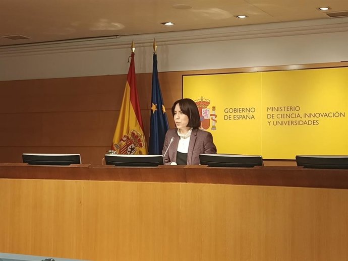 La ministra de Cincia, Innovació i Universitats, Diana Morant, en roda de premsa al Minsiteri.