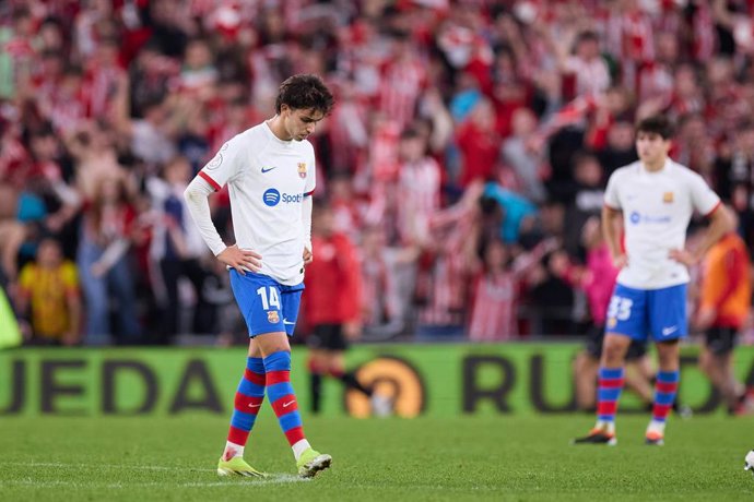 Joao Felix of FC Barcelona reacts during the Copa del Rey match between Athletic Club and FC Barcelona at San Mames on January 25, 2024, in Bilbao, Spain.