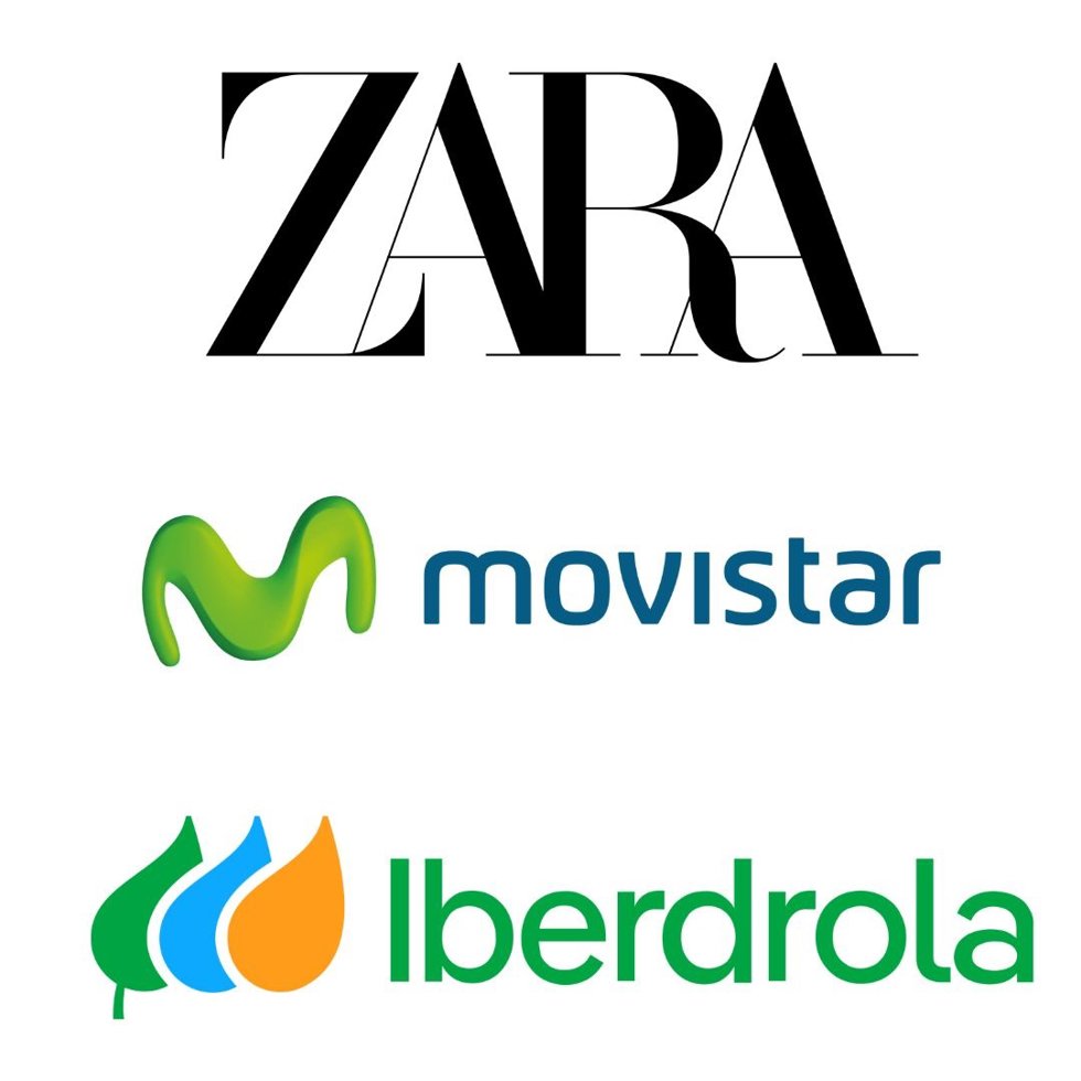 Zara, Movistar e Iberdrola.