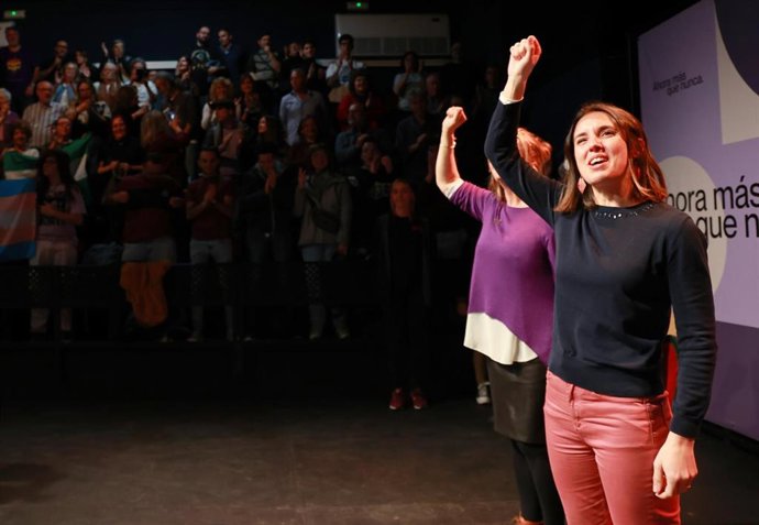La exministra de Igualdad Irene Montero, en un acto de su campaña en las primarias de Podemos a las elecciones europeas en Sevilla.