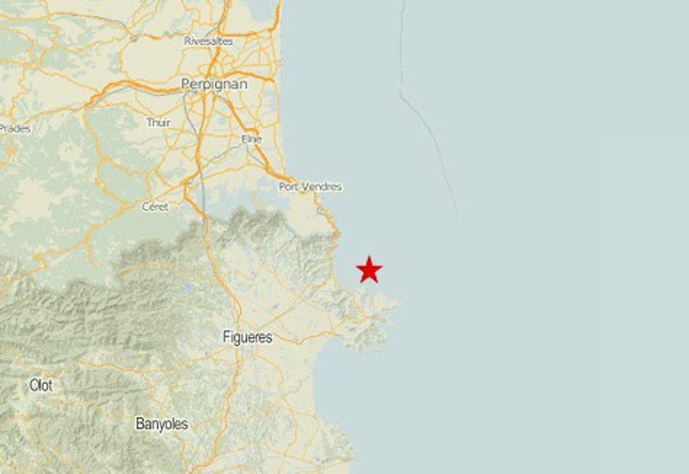 Zona epicentral del terremoto de magnitud 2,4 en la costa del Alt Empord (Girona)