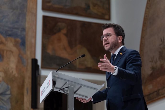 Imatge d'arxiu - El president de la Generalitat de Catalunya, Pere Aragonès, ofereix una roda de premsa, en el Palau de la Generalitat, a 23 de gener de 2024, a Barcelona, Catalunya (Espanya). 