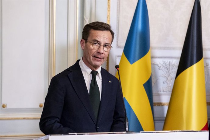 Archivo - Swedish Prime Minister Ulf Kristersson pictured during a join press conference of Belgian and Swedish Prime Ministers after monday's terrorist attack against Swedish soccer supporters in Brussels, Wednesday 18 October 2023. Two Swedish nationa