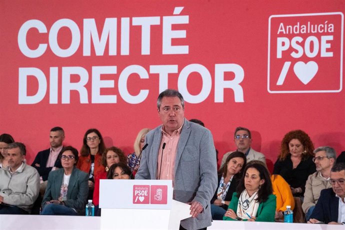 Archivo - El secretario general del PSOE de Andalucía, Juan Espadas, en una reunión del Comité Director del PSOE-A. (Foto de archivo).
