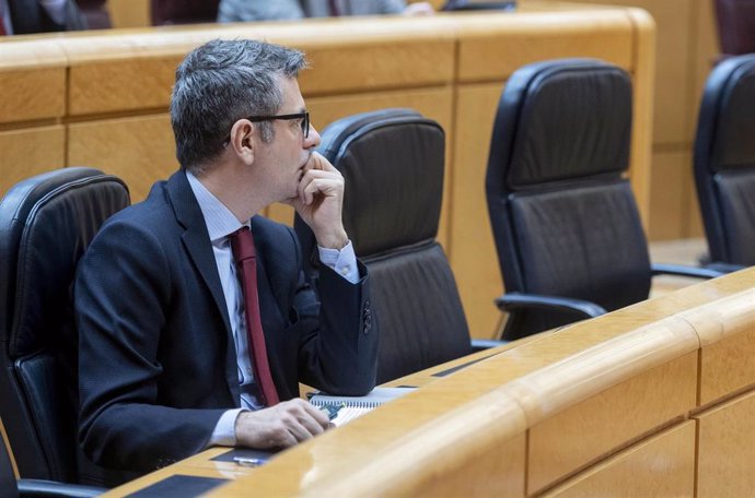 El ministro de la Presidencia, Justicia y Relaciones con las Cortes, Félix Bolaños, durante una sesión plenaria en el Senado, a 25 de enero de 2024, en Madrid (España). 