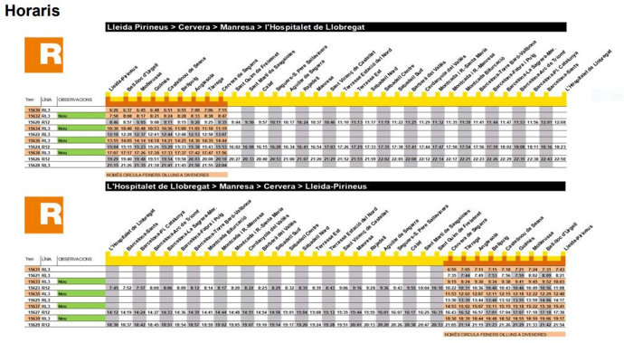 Nuevos horarios de la línea de Rodalies entre Lleida y Cervera (Lleida)