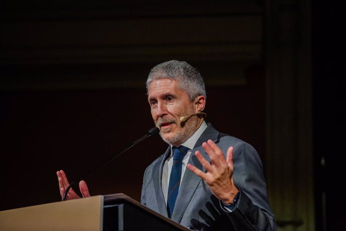 El ministro del Interior, Fernando Grande-Marlaska, durante su intervención en Los Desayunos del Ateneo