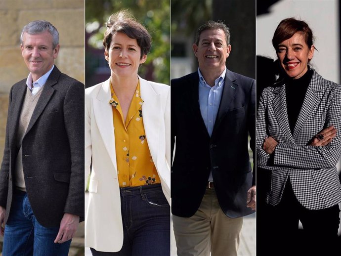 Archivo - Los candidatos del PP, Alfonso Rueda; BNG, Ana Pontón; PSdeG, José Ramón Gómez Besteiro; y Sumar Galicia, Marta Lois. Elecciones gallegas del 18 de febrero de 2024.