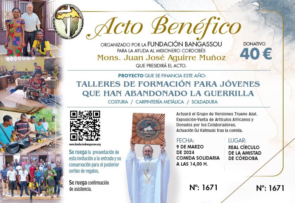 Cartel de la comida solidaria de la Fundación Bangassou que se celebra el 9 de marzo en Córdoba.