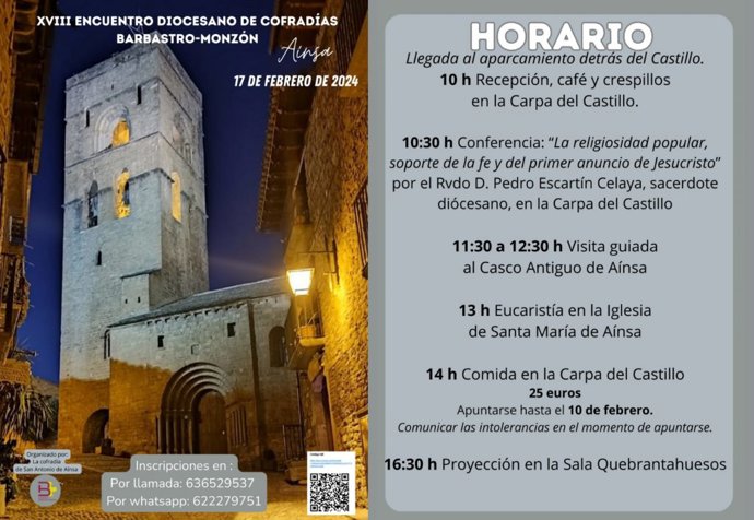 El XVIII Encuentro Diocesano de Cofradías de Barbastro-Monzón se celebra el 17 de febrero en Aínsa.