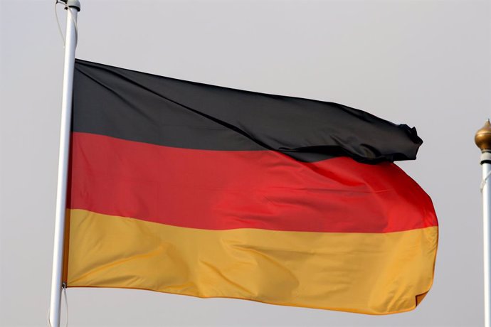 Archivo - November 2, 2023, Saint Petersburg, Russia: The national flag of the Federal Republic of Germany as a participating country at the 12th St. Petersburg International Gas Forum