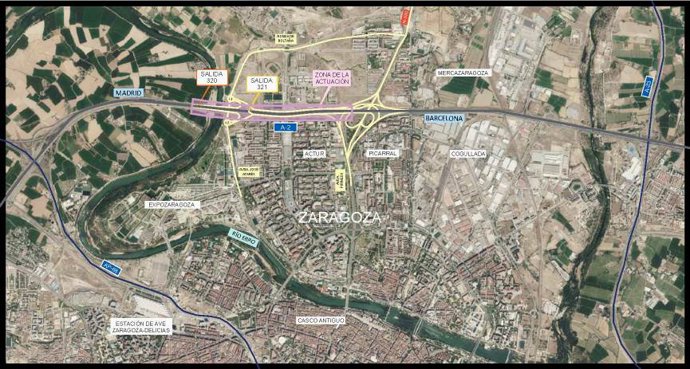 Las obras de conexión de las salidas 320 y 321, en la Ronda Norte de la ciudad, afectarán al tráfico en la A-2.