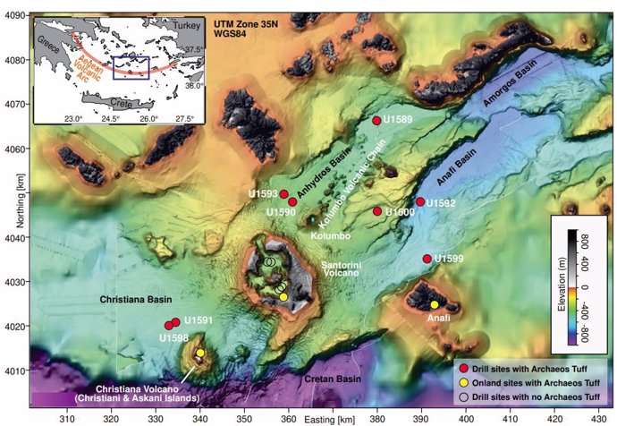 Localización de la erupción en el Egeo hace 500.000 años