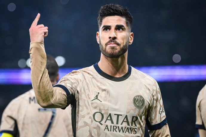 Marco ASENSIO of PSG celebrates his goal during the French championship Ligue 1 football match between Paris Saint-Germain and Stade Brestois (Brest) on January 28, 2024 at Parc des Princes stadium in Paris, France - Photo Matthieu Mirville / DPPI