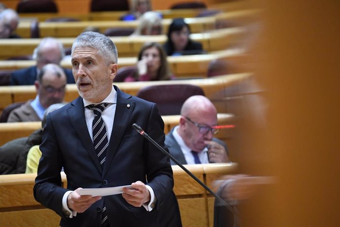 Archivo - El ministro de Interior, Fernando Grande-Marlaska, interviene durante un pleno en el Senado, a 19 de diciembre de 2023, en Madrid (España). 