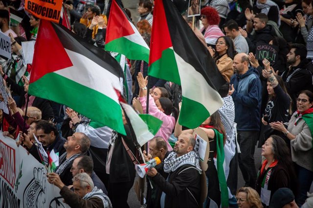 Manifestación en apoyo a Palestina en Madrid, España.