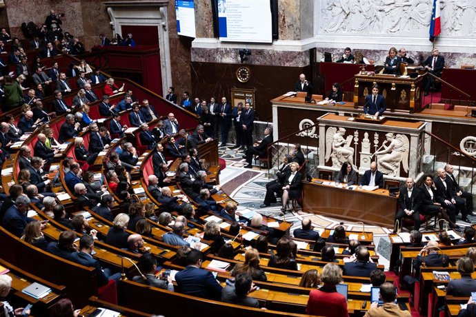 January 30, 2024, Paris, France, France: French Prime Minister Gabriel Attal delivers his government statement of general policy in front of the National Assembly, French Parliament s lower house, three weeks after his appointment by the French President.