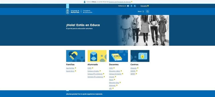 Nueva portada web de Educación