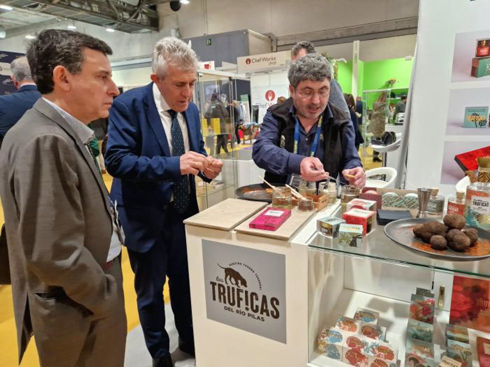 El consejero de Agricultura, ganadería y Alimentación, Ángel Samper y el director general de Innovación y Promoción Alimentaria Juan José Orriés, en Madrid Fusión