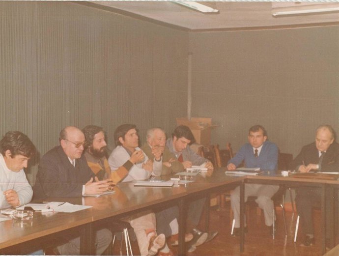 Reunión de alcaldes del Aragón oriental para firmar la Declaración de Mequinenza, el 1 de febrero de 1984.