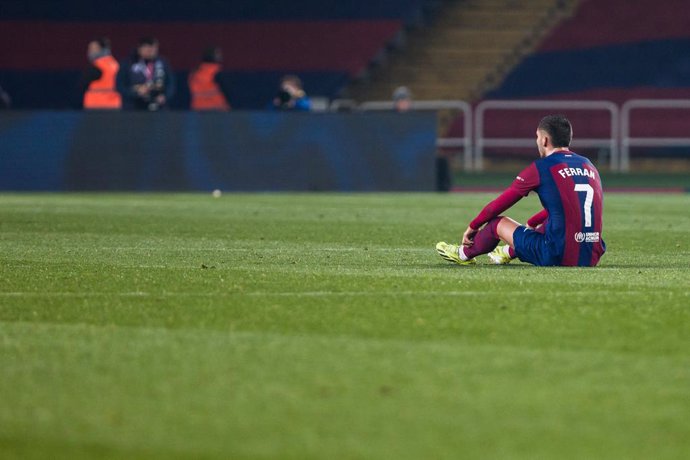 Ferran Torres of FC Barcelona laments during the Spanish league, La Liga EA Sports, football match played between FC Barcelona and Villarreal CF at Estadio Olimpico de Montjuic on January 27, 2024 in Barcelona, Spain.