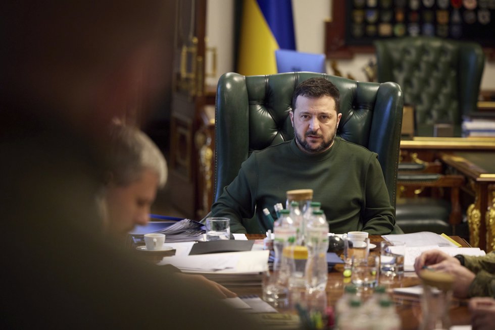 Ukrainian President Volodymyr Zelensky meets with newly appointed Commander-in-Chief of Ukraine's Armed Forces Oleksandr Syrsky