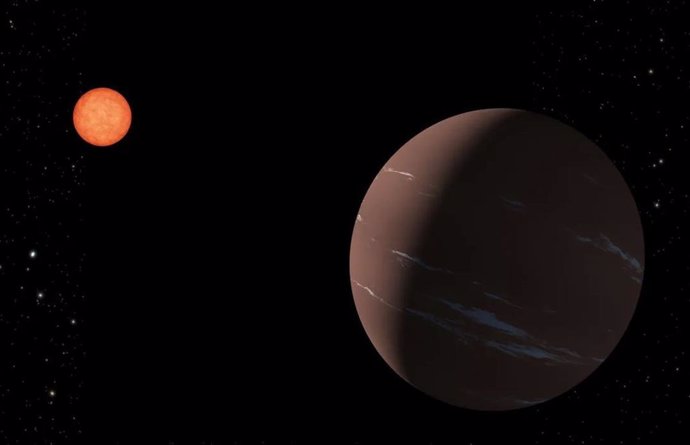 Esta ilustración muestra una forma en que el planeta TOI-715 b, una súper Tierra en la zona habitable alrededor de su estrella, podría aparecer ante un observador cercano.