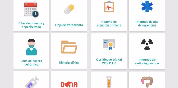 Algunos de los iconos coloreados de la aplicación de Salud Informa.