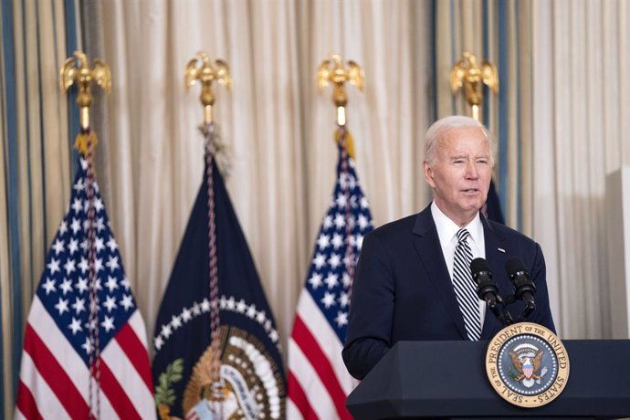 January 22, 2024, Washington, District Of Columbia, USA: United States President Joe Biden speaks before a meeting with his Task Force on Reproductive Healthcare Access to mark the 51st anniversary of the Roe v. Wade decision in the State Dining Room of t