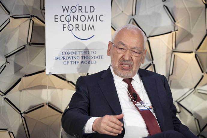 Archivo - FILED - 24 January 2019, Switzerland, Davos: Rached Ghannouchi, Chairman of Tunisia's Islamic Conservative Ennahda Party, speaks during a session of the World Economic Forum (WEF). Photo: Valeriano Di Domenico/World Economic Forum/dpa