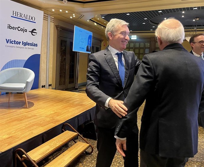 El consejero delegado de Ibercaja, Víctor Iglesias, tras su intervención en Zaragoza.
