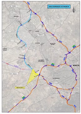 Mapa que refleja la afectación de las obras en la autovía RM-15