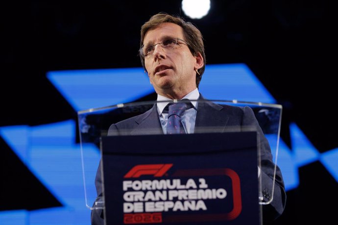 Jose Luis Martinez Almeida, Mayor of Madrid, attends during the presentation of the Formula One Madrid Grand Prix that will be held in Madrid starting in 2026 at IFEMA on January 23, 2024, in Madrid, Spain.