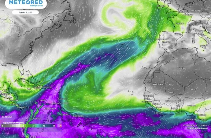 Un río atmosférico de humedad afectará de pleno a la península durante la segunda mitad de la próxima semana.