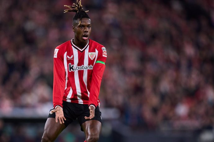 Nico Williams of Athletic Club reacts during the LaLiga EA Sports match between Athletic Club and RCD Mallorca at San Mames on February 2, 2024, in Bilbao, Spain.