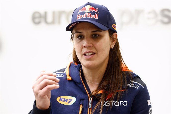 Laia Sanz of Gas Gas attends an interview for Europa Press after competing in his third Dakar at Europa Press headquarter on January 26, 2024 in Madrid, Spain.