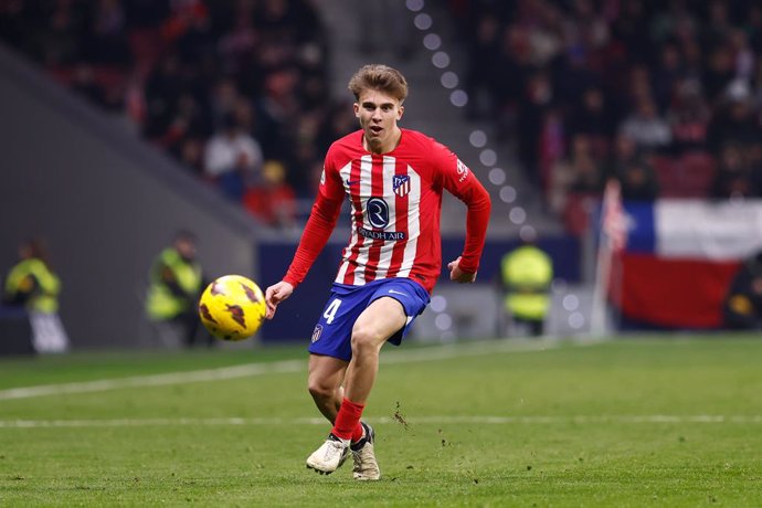 Pablo Barrios of Atletico de Madrid in action during the Spanish League, LaLiga EA Sports, football match played between Atletico de Madrid and Rayo Vallecano at Civitas Metropolitano stadium on January 31, 2024 in Madrid, Spain.