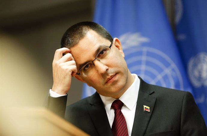 Archivo - BEIJING, Feb. 25, 2019  Venezuelan Foreign Minister Jorge Arreaza attends a press conference at the United Nations headquarters in New York, Feb. 22, 2019.