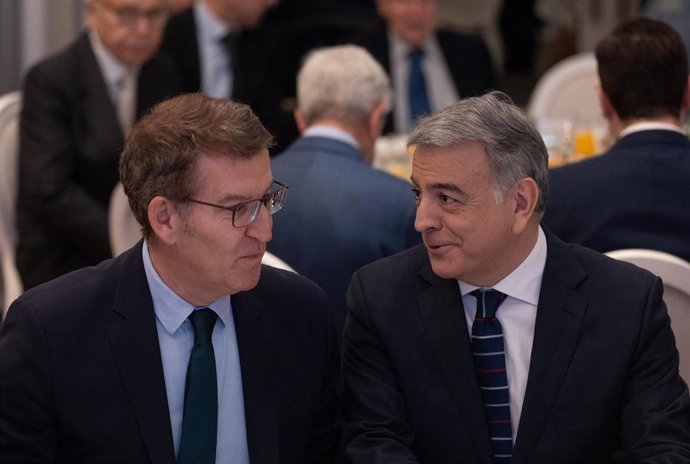 El presidente del Partido Popular del País Vasco, Javier de Andrés Guerra (i) y el presidente del PP, Alberto Núñez Feijóo (d), 