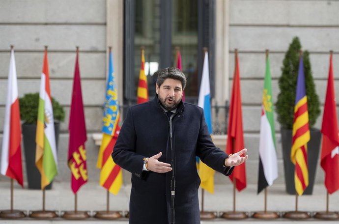 Archivo - Arxiu - El president de la Regió de Múrcia, Fernando López Miras, compareix davant els mitjans